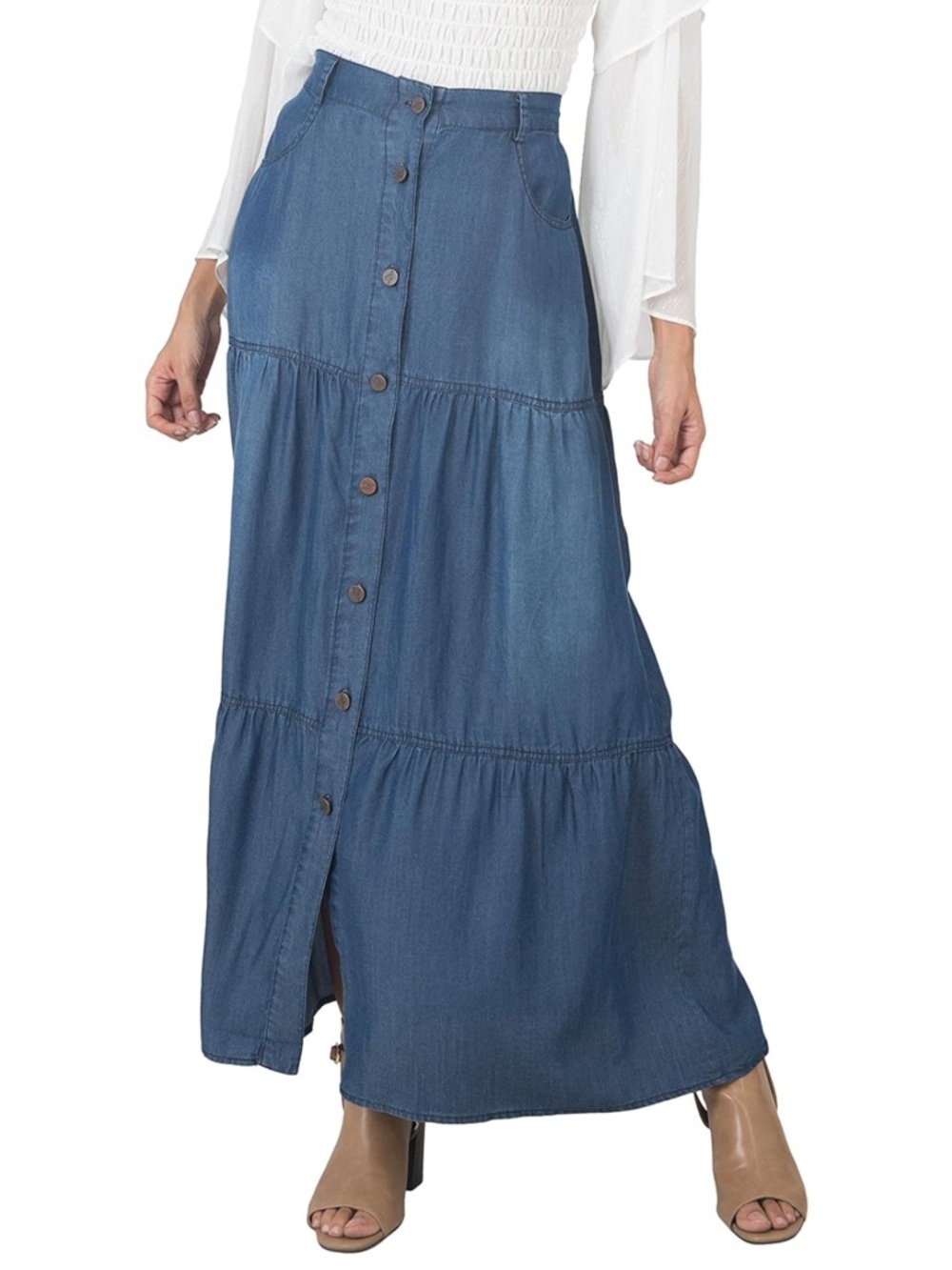 Standards & Practices Women's Tencel Denim Maxi Peasant Skirt